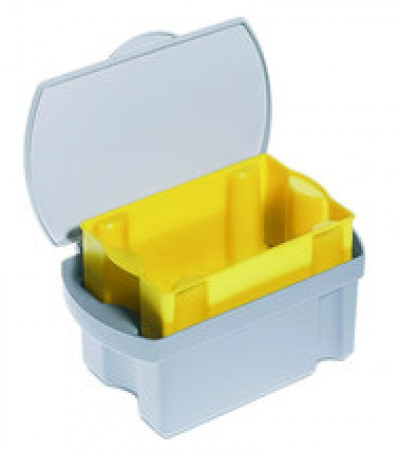 Hygobox desinfectie container met gele zeefinzet.