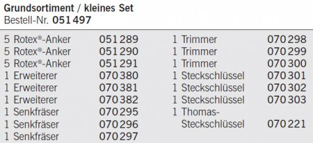 Rotex - Start assortiment, ieder 5 ankers klein, middel, groot, ieder 1 ruimer