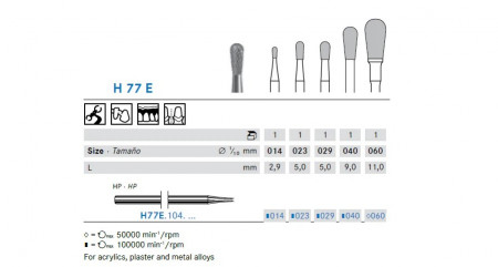 Komet hardmetaalfrees H77E, HP (schacht 104)