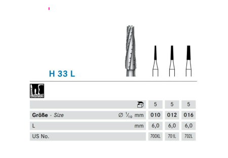 Komet hardmetaalboor H33L 021, FG (schacht 314) 5 st.